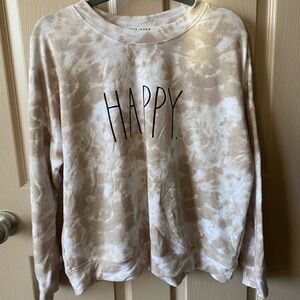 Rae Dunn Happy Sweatshirt | Tie-Dye | Tan & Cream | Size Large